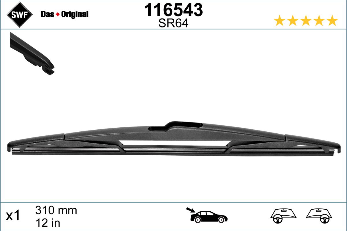 SWF Щітка склоочисника ПЛАСТИКОВИЙ ЗАДНІЙ DAS ORIGINAL / 310 MM / HYUNDAI SANTA FE IV (TM, TMA) 2018-